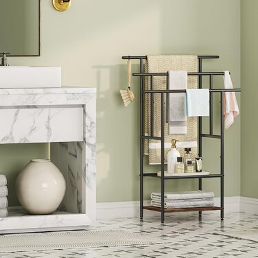 HOOBRO Стійка для рушників з 3 перекладинами, 2 полиці, для ванної кімнати, коричнево-чорна