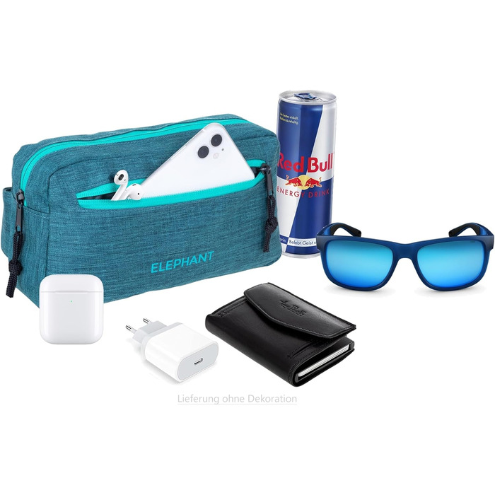 Сумка на пояс для чоловіків та жінок. Велика сумка через плече/на груди, спортивна, для подорожей. Елемент декору - слон. Кольори: зелено-бірюзовий, petrol. Модель 13027