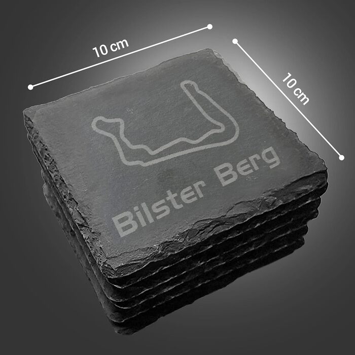 Nürburgring Coasters for Drinks, 6-Piece Set of Slate Coasters, for Home and Dining Room, Decoration, Racing Fans (Bilster Berg)