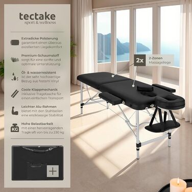 Масажний стіл Tectake 2 зони, розкладний, з регулюванням висоти, алюмінієвий, чорний (з аксесуарами)