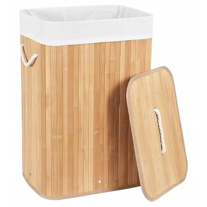Великий прямокутний бамбуковий кошик для білизни з кришкою, 72 л