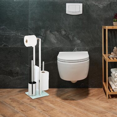 Набір для туалету Relaxdays: тримач туалетного паперу, щітка, запасний ролик, нержавіюча сталь, сріблястий (64,5x24x18 см)