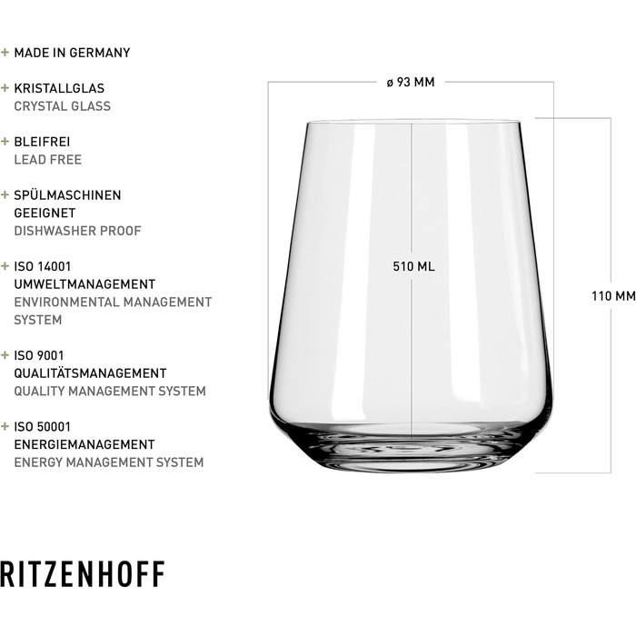 Набір склянок для білого вина RITZENHOFF Lichtweiss, 400 мл, 6 шт. - Made in Germany