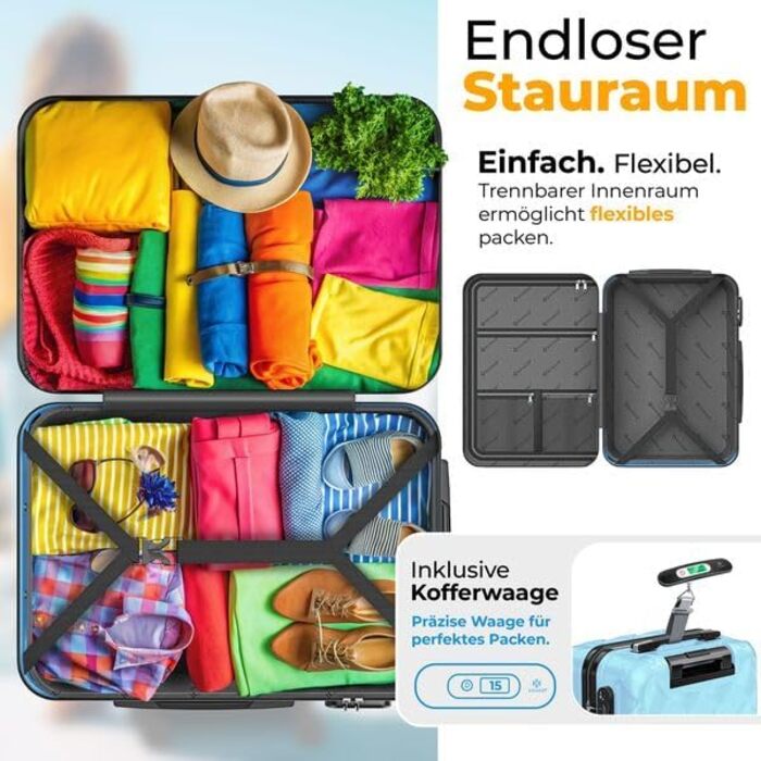 Набір валіз KESSER® 4 шт. | Валізи з ABS, кодований замок, ваги для багажу, органайзер для документів | Ручна та велика валіза для подорожей та бізнесу (Скай Блю)