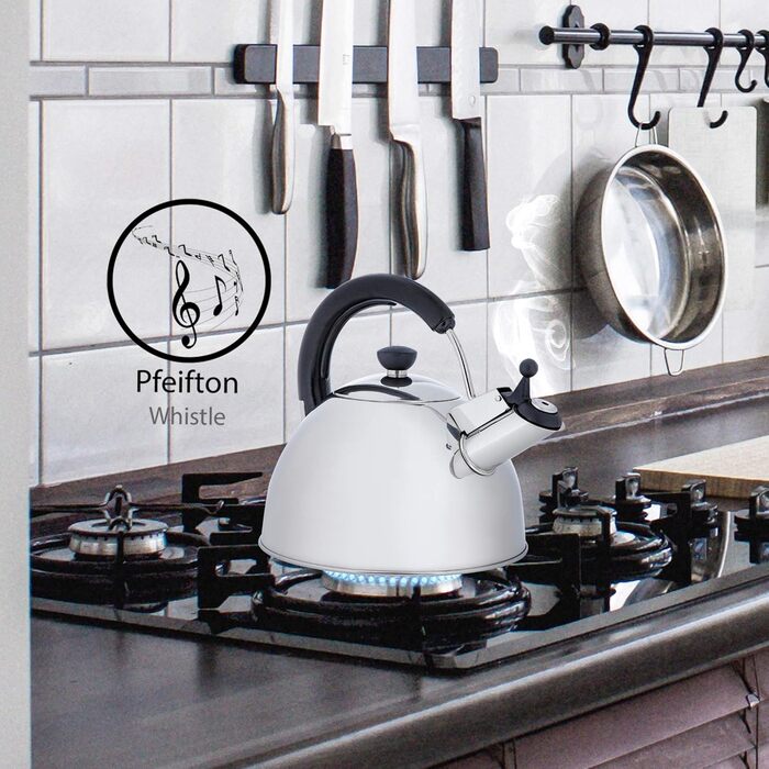 ONVAYA® Чайник з нержавіючої сталі | 2,5 л | Електрочайник | Чайник-заварник | Класичний свистковий чайник з мелодійним звуком | Для індукційних плит