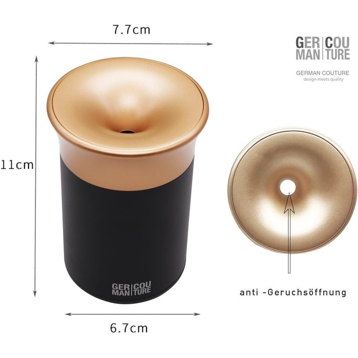 GC German Couture Stickbecher Auto-Aschenbecher compatible with IQOS ILUMA PRIME TEREA Sticks & Heets-Sticks + Glo Hyper Pro Air neo-Sticks Accessories & for PLOOM, black/gold