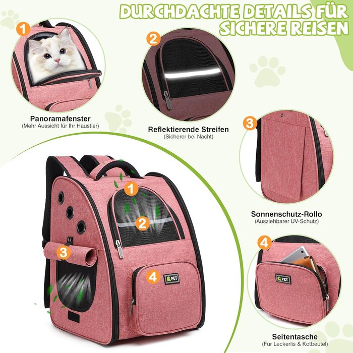 Рюкзак для собак і котів ALLSOPETS - зручний та дихаючий, з безпечним гачком. Ідеально для подорожей, прогулянок та перевезення цуценят. Рожевий колір.