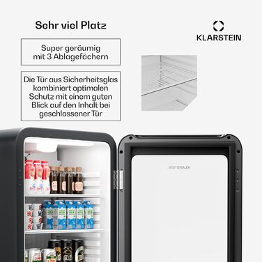 Klarstein Audrey Evo: Холодильник для напоїв 68л, Ретро-дизайн, LED-підсвічування, подвійне скло, 0-10°C, Клас енергоефективності C, регульовані ніжки, чорний