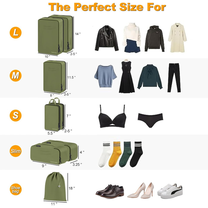 Органайзер для валізи: набір з 8 шт. (білий, хакі) - Packing Cubes для подорожей