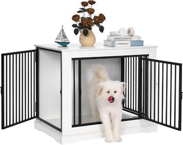 BEWISHOME Клітка для собак, 81 см, Біла, з 3 дверцятами, для дому, з функцією столику, для маленьких/середніх собак, EMGL03W