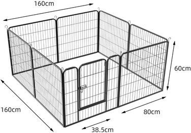 Клітка для цуценят та дрібних тварин 80x60 см, 8 секцій, з захисним тентом, розкладна, для собак, кроликів та інших дрібних тварин