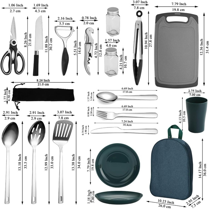 Berglander Camping Essentials, Camping Cookware Utensil Set, Camping Accessories Gear Must-Haves, come with camping cutlery sets, plates, and cups, ideal for outdoor stoves, picnics, and grilling.