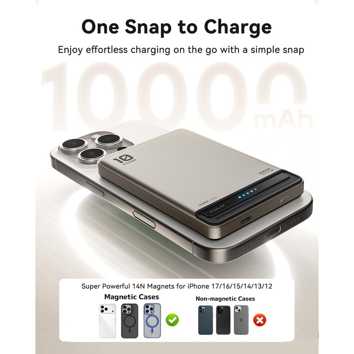 Power Bank Kuulaa Ultra Slim Magsafe 10000mAh 20W: Швидка зарядка, бездротовий акумулятор для iPhone