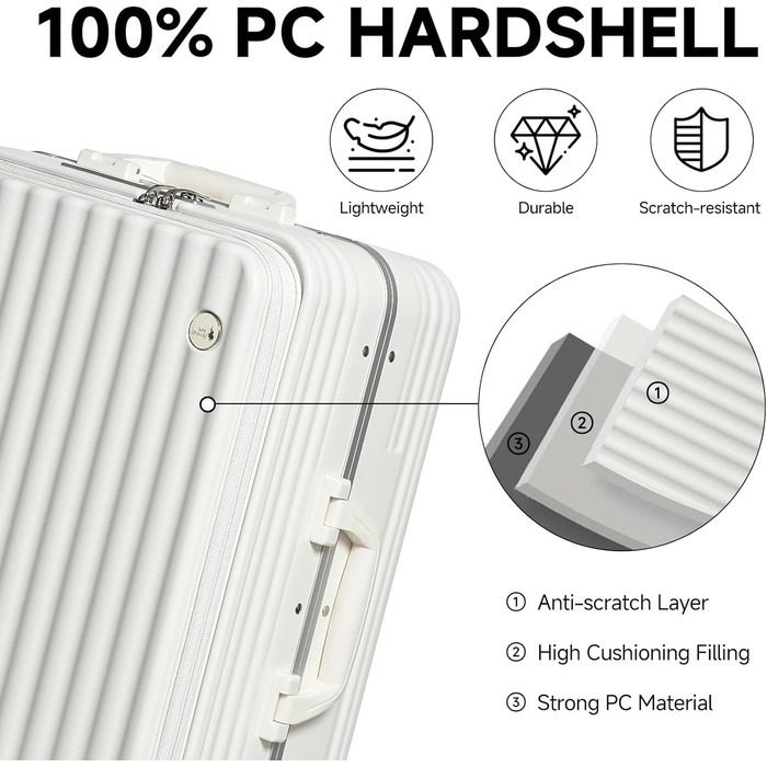 Валіза ручної поклажі Sea Choice з жорстким корпусом з PC, відділенням для ноутбука, USB-портом, 8 колесами Spinner, TSA замком та тримачем для напоїв (білий)