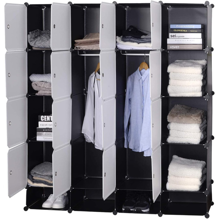 WOLTU Wardrobe/Cloakroom Cabinet with Shelf System/Bookcase/Shoe Rack with 2 Clothes Rails SR0090sw
