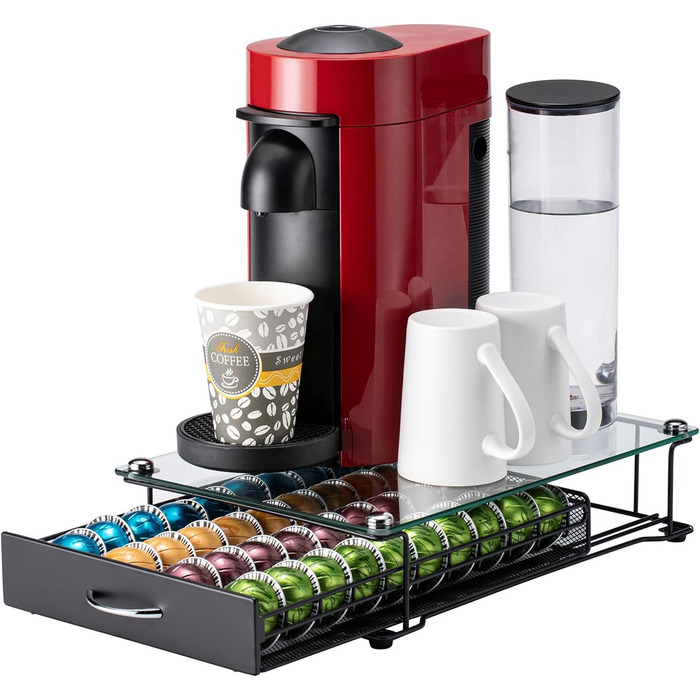 Тримач для капсул Vertuo Rice: органайзер для Nespresso з скляною кришкою, 40 капсул, з ручкою