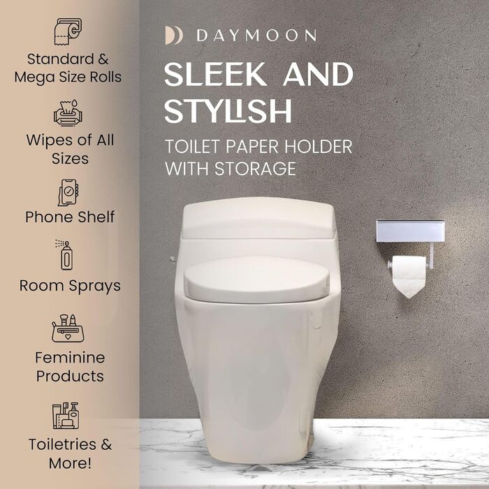 Day Moon™ Toilet Paper Holder White, Wet Tissue Box - Toilet Paper Holder With Wet Tissue Box, Toilet Paper Holder With Shelf - Toilet Paper Holder Stainless Steel White With Storage