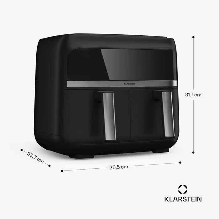 Klarstein Air Fryer, Dual Chamber Hot Air Fryer, 2850W Compact Air Fryer, 7.6L Air Fryer with Touch Control Panel, Timer, Preheat, 6 Modes, Large Hot Air Fryer, Air Fryer XL Black Duo Basic