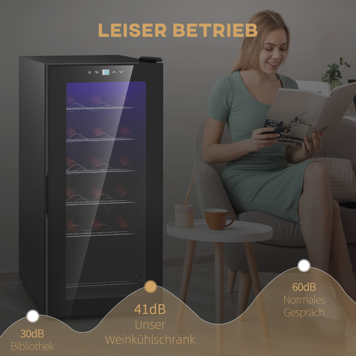 HOMCOM Wine Refrigerator, Compressor for 18 Bottles, 50 L Beverage Refrigerator with Glass Door, 5-18°, Bottle Refrigerator with Touch Switch | Aosom