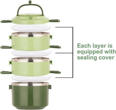 SANQIAHOME 3-Tier Stackable Stainless Steel Lunchbox, Leak-Proof, Green