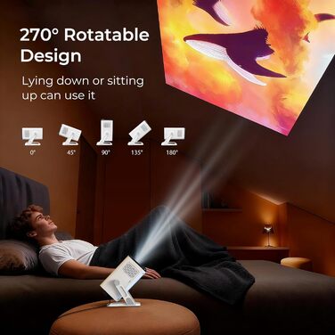 Проектор Mini Beamer 1080P/4K з Android 13 OS, WiFi 6, Bluetooth 5.4, підтримкою Netflix та Google CTS, HDMI, USB, iOS, LYNCAST N300 White