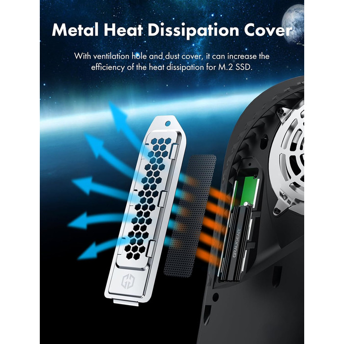 Радіатор охолодження GrauGear для M.2 NVMe SSD, комплект для Playstation 5, PS5 Slim, з теплопровідною кришкою (алюміній) (G-PS5HS02-Cov)