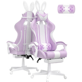 Ergonomic Gaming Chair with Footrest - Racing Style PC Gaming Chair with Headrest, Lumbar Support & Bunny Ears (Violet)