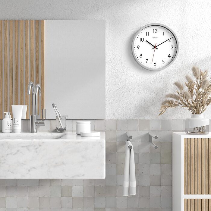 Cander Berlin MNU 4130 White Aluminum Wall Clock with Silent Sweep Movement for Outdoor Use - Bathroom Wall Clock - 12 inches (Ø) 30.5 cm