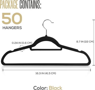 Плечики для одягу Utopia Home з оксамиту - антиковзаючі, міцні, з кріпленням для краваток (50 шт., чорний)