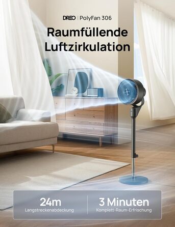 Вентилятор Dreo Leiser Standventilator: тихий, з осциляцією, таймер 6H, дистанційне керування, для спальні, функція ароматерапії (чорний)