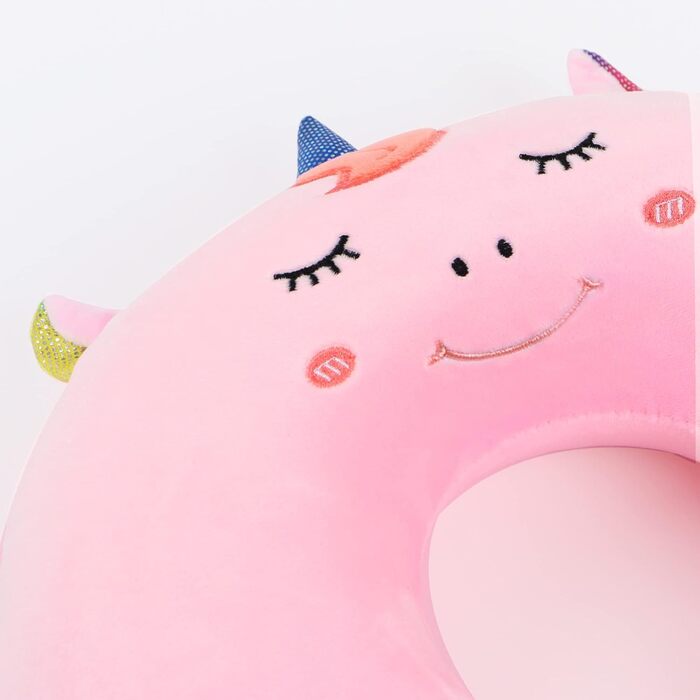 Дитяча подушка для подорожей з маскою для сну, м'яка подушка для шиї з memory foam, рожева, єдиноріг