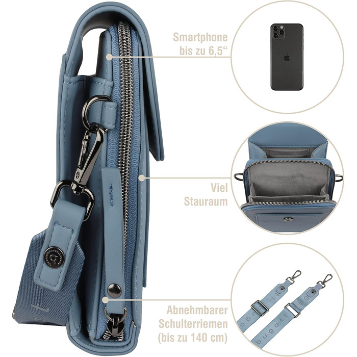 Сумка Bugatti Almata на плече з відділенням для смартфона, кросбоді для жінок (Джинс)