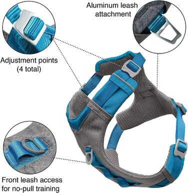 Шлейка для собак Kurgo Journey Air, посилена, з ручкою для контролю, для прогулянок та бігу, відображає світло, оранжева, X-Large