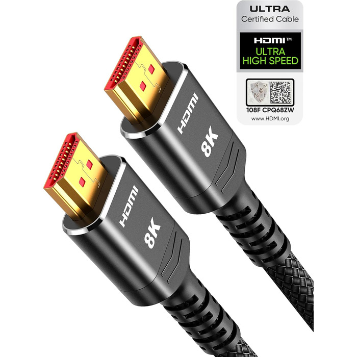 HDMI 2.1 кабель Highwings 3 метри: сертифікований, 8K/10K, 48Gbps, Ultra Highspeed, eARC, HDCP 2.2/2.3, DTS:X, HDR, сумісний з саундбаром, HDTV, монітором
