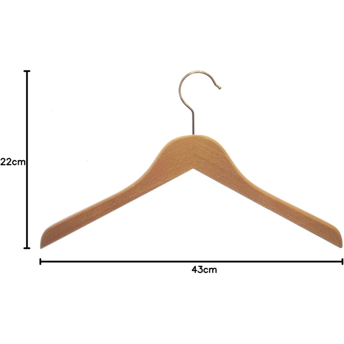Hagspiel Wooden Clothes Hangers, Beechwood Clothes Hangers, Naturally Lacquered (Water-based Lacquer), Chrome-plated Swivel Metal Hook, Made in Austria (14 pcs, 39 cm lacquered)
