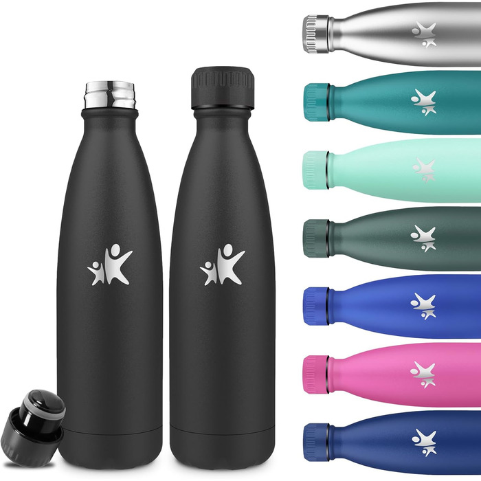 Термос-пляшка спортивна Grsta 750 мл, з нержавіючої сталі, подвійні стінки, BPA-Free, для кемпінгу, подорожей та спорту (чорний)