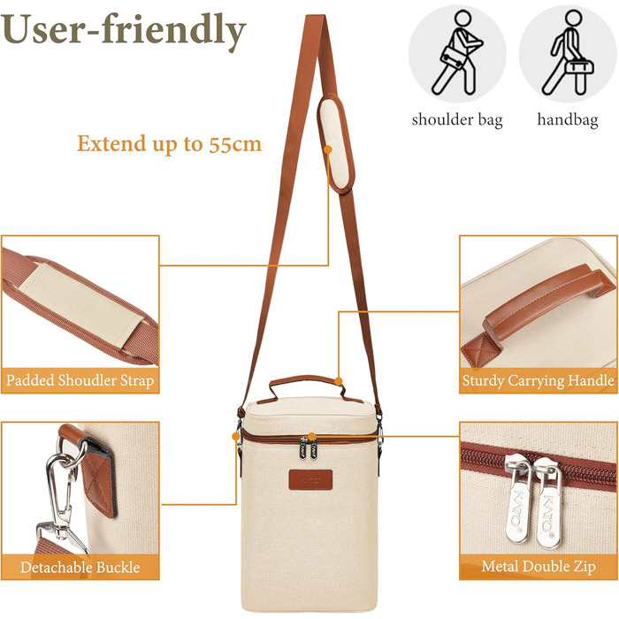Kato Tirrinia Insulated Wine Cooler Bag, 4 Bottle Cooler Bag Wine Bag Beverage Bags with Handle and Adjustable Shoulder Strap, Gift for Wine Lovers for Picnics, Parties, Beach