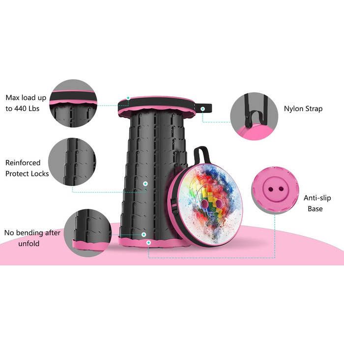 Складний стільчик Alevmoom 2024 з подушкою, для кемпінгу, подорожей, риболовлі. Міцний, витримує до 200 кг, телескопічний, регульований.
