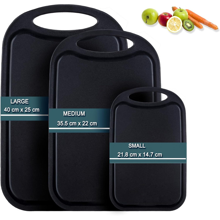 Набір з 3 дерев'яних обробних дощок Hunnycook: велика, середня, маленька, з жолобками для соку, антибактеріальні, чорні, BPA-free, для миття в посудомийній машині