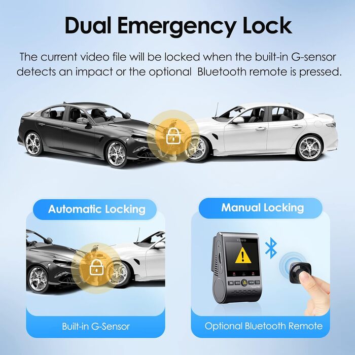 Відеореєстратор VIOFO A129 Plus Duo з двома камерами, GPS, WiFi, 2K (1440P) та 1080P, запис спереду та ззаду, моніторинг через додаток, G-сенсор, режим паркування, надсилання у випадку надзвичайної ситуації, Superkondensator