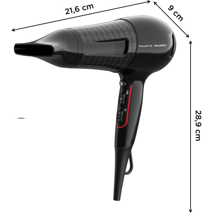 Фен Rowenta x Karl Lagerfeld Studio Dry CV581L: Ефективність та стиль, 6 режимів, Thermo Control, чорний/червоний