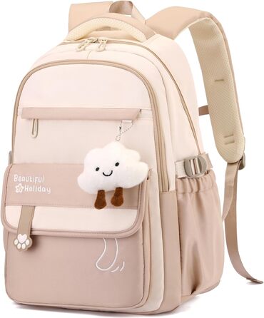 Шкільний рюкзак для дівчаток та хлопчиків-підлітків, рюкзак для жінок, великий шкільний ранець на 15.6 дюймів, рюкзак для ноутбука, шкільна сумка водонепроникна, рюкзак для школи, шкільні сумки (світло-коричневий)
