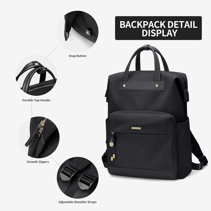 GOLF QUALITY Women's Backpack, Elegant Shoulder Bag Large Casual Daypack Small Women's Laptop 15.6 inch Daypack with Laptop Compartment Modern Work Backpack Tote Bag for Women Apricot (Black)