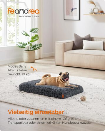 Feandrea Dog Bed, Orthopedic Dog Cushion, Padded with Bubble Foam, Removable and Washable Cover, Size M, for Small and Medium Dogs, 80 x 50 x 8 cm, Dark Grey PGW211G02