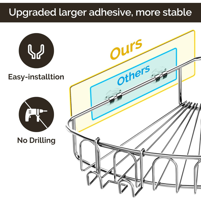 Orimade Corner Shower Shelf, No Drilling Required, Adhesive Shower Shelf - Stainless Steel - SUS304 Shower Shelf - 2 Pieces