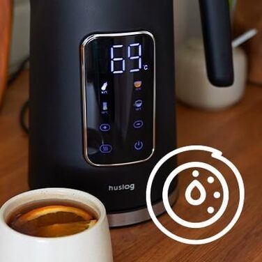 Електричний чайник 1.7 л з тачскріном, 2200 Вт, регулювання температури (40–100°C), 5 програм, підтримання тепла, нержавіюча сталь, бездротовий, чорний