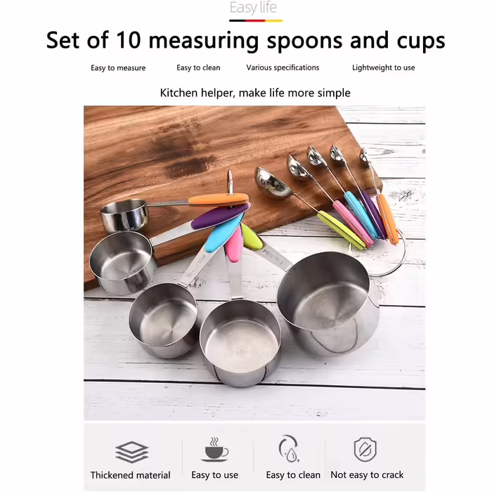 Stainless Steel Measuring Spoon Set - 10-Piece Set with Scale, Coffee Spice Measuring Spoons