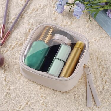 Косметичка жіноча мініатюрна, водонепроникна, з PU матеріалу, органайзер для косметики та аксесуарів, чорний/бежевий (C-чорний/бежевий, S)