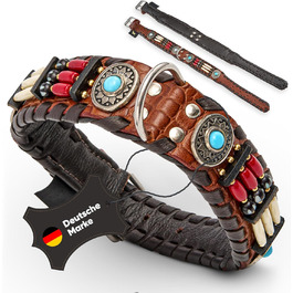 Ошийник для собак MICHUR Carlota, шкіряний, коричневий, з бірюзовими каменями, різні розміри (24-28,5 см)