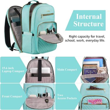 Рюкзак YAMTION для жінок, дівчаток та підлітків. Шкільний рюкзак з відділенням для ноутбука 17.3 дюймів, USB-портом, для роботи, навчання, міста. Колір: світло-зелений